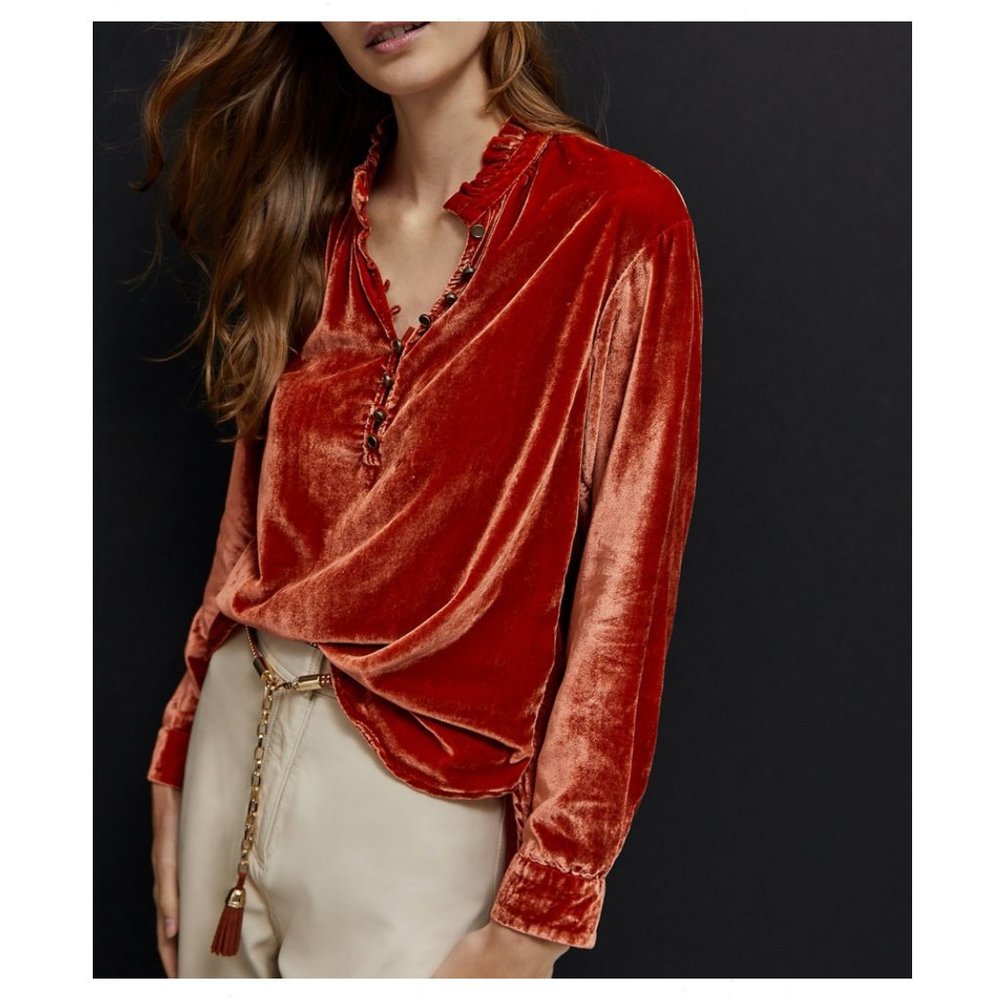 ANTHROPOLOGIE Kristianne Velvet Peasant Blouse S